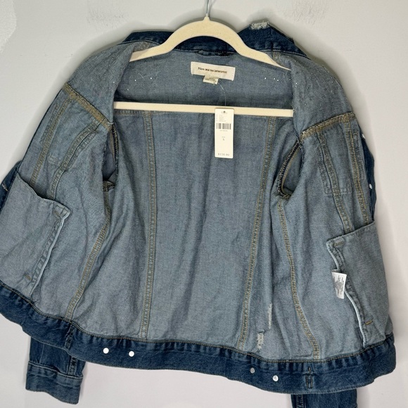 NWT Anthropologie Donovan Pearled Denim Trucker Button Down Jacket Distressed Sm - Picture 5 of 15